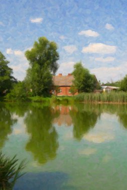 Country house by the pond. clipart