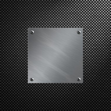 Brushed aluminum plate bolted to a carbon fiber background clipart