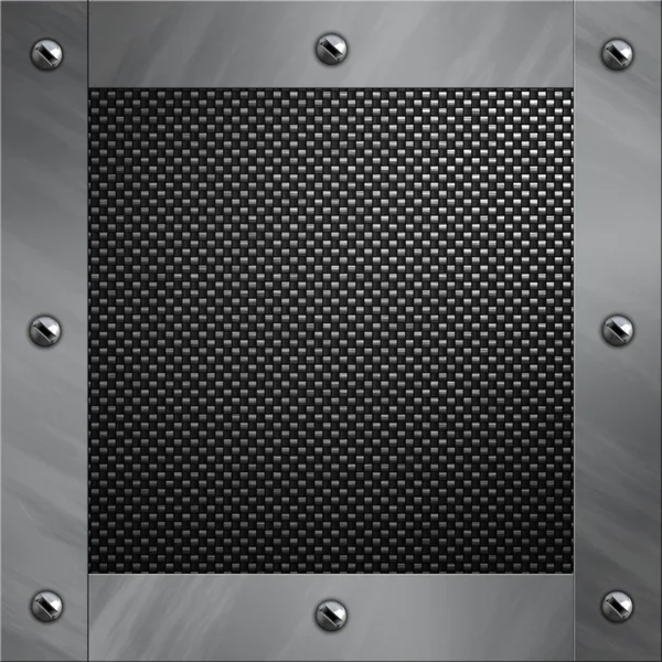 Brushed aluminum frame bolted to a carbon fiber background — Stock Photo, Image