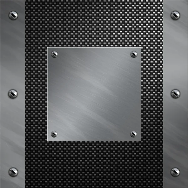 Marco y placa de aluminio cepillado atornillados a un fondo de fibra de carbono — Foto de Stock