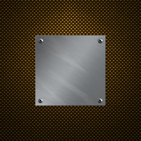 Brushed aluminum plate bolted to a carbon fiber background — Stock Photo, Image
