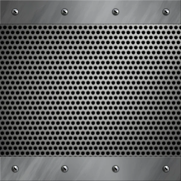 Telaio in alluminio spazzolato imbullonato su uno sfondo metallico perforato — Foto Stock