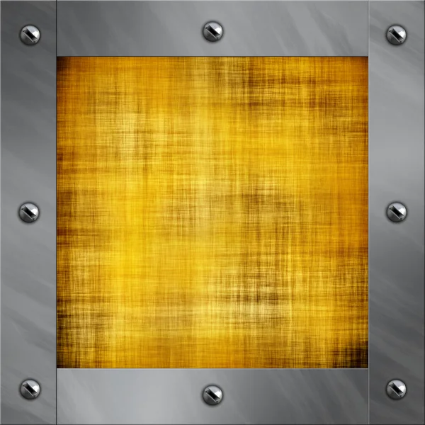 Brushed aluminum frame bolted to a old parchment background — Stock Photo, Image