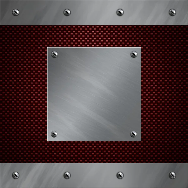 Rahmen und Platte aus gebürstetem Aluminium mit einem Hintergrund aus Kohlefaser verschraubt — Stockfoto