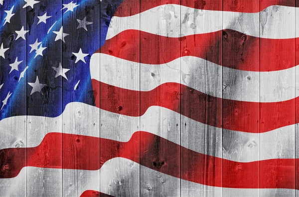 Bandera americana sobre seto de madera — Foto de Stock