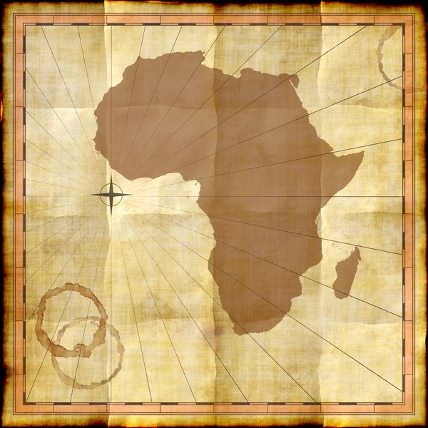 Mapa Afrika na starý papír s kávou skvrny — Stock fotografie