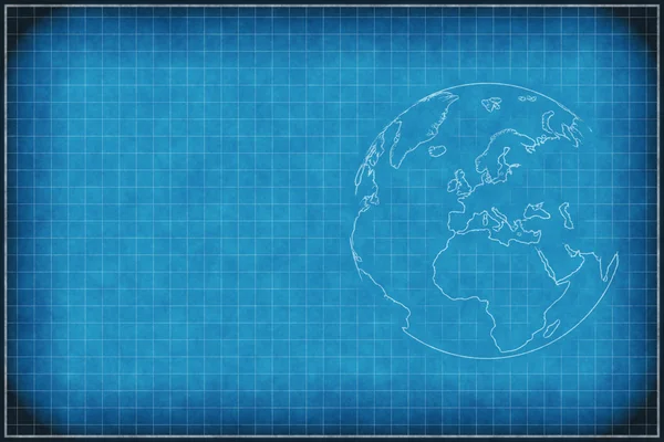 Синий картонный фон с землей (Европа и Африка) и копирайт . — стоковое фото