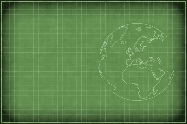 Groene schoolbord achtergrond met aarde (Europa en Afrika) en copyspace. — Stockfoto