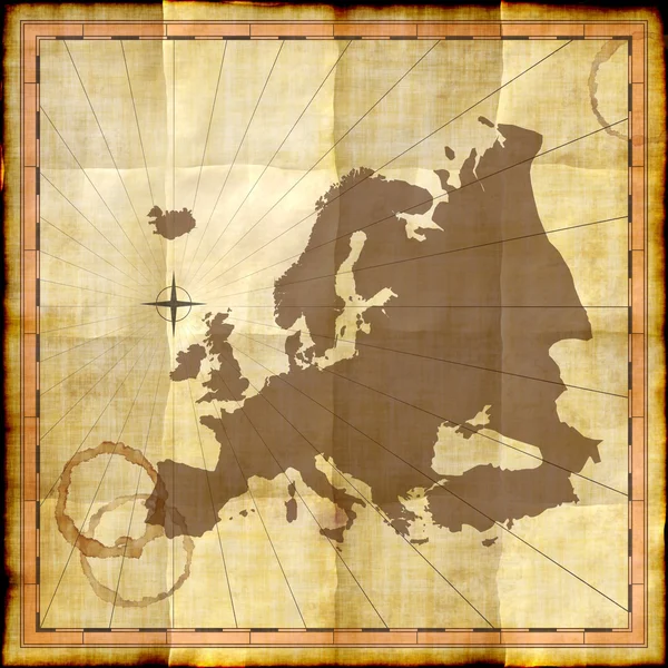 Europa mapa sobre papel velho com manchas de café — Fotografia de Stock