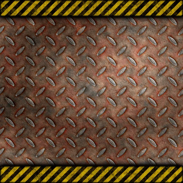 Grudge and rusted diamond metal background with warning stripes — Stock Photo, Image