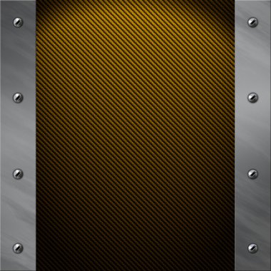 Fırçalanmış alüminyum çerçeve altın karbon fiber arka plana cıvatalı