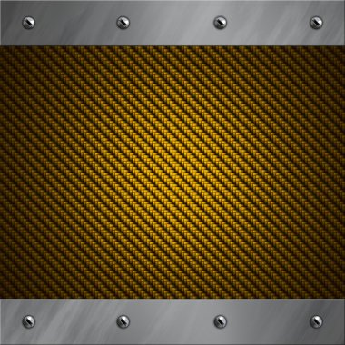 Brushed aluminum frame bolted to a golden carbon fiber background clipart