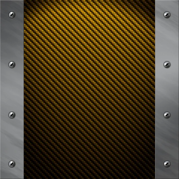 Szczotkowanego aluminium rama przykręcana do tło złote włókna węglowego — Zdjęcie stockowe