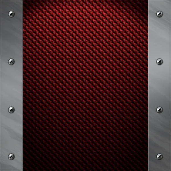 stock image Brushed aluminum frame bolted to a red carbon fiber background
