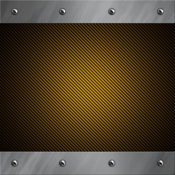 Fırçalanmış alüminyum çerçeve altın karbon fiber arka plana cıvatalı — Stok fotoğraf