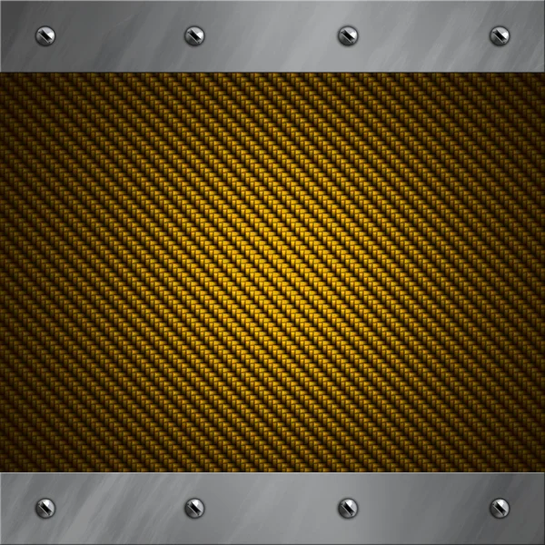 Brushed aluminum frame bolted to a golden carbon fiber background — Stock Photo, Image