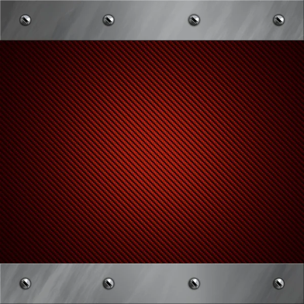 Marco de aluminio cepillado atornillado a un fondo de fibra de carbono rojo — Foto de Stock