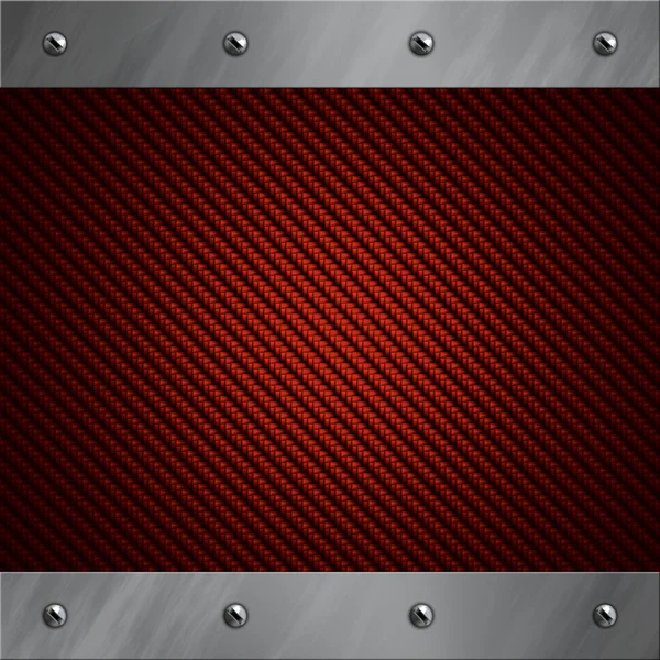 Geborsteld aluminium frame vastgebout aan een rode koolstofvezel achtergrond — Stockfoto