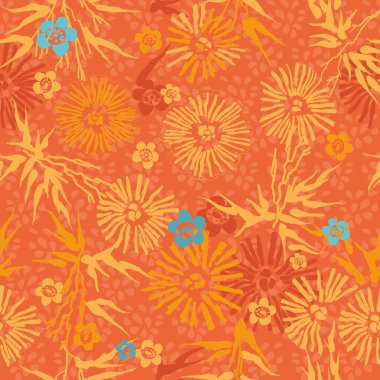 Saemless floral pattern orange and blue flowers clipart