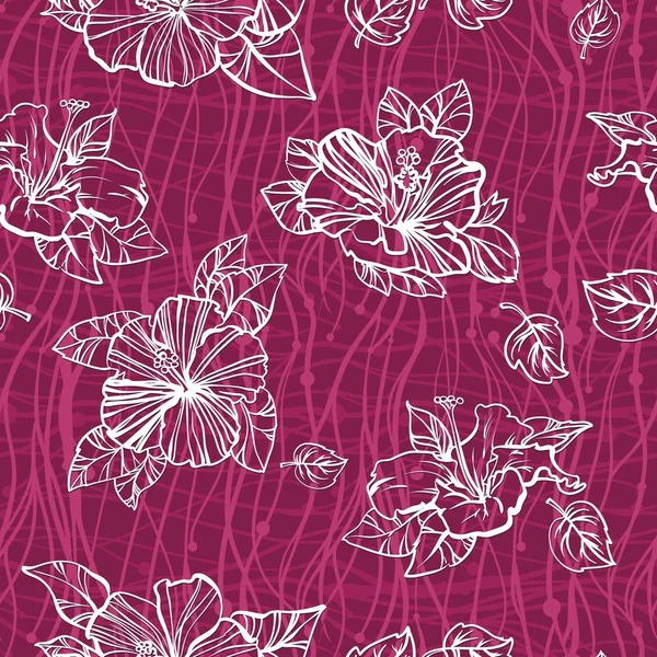 Motivo floreale viola senza cuciture con fiori di ibisco — Vettoriale Stock