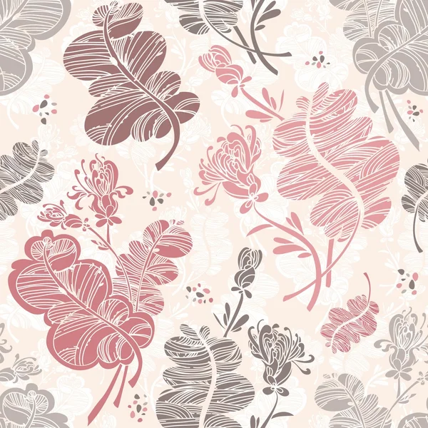 Patrón floral de línea contra fondo rosa claro — Archivo Imágenes Vectoriales