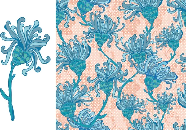 Leuchtend blaue Blume nahtloses Muster — Stockvektor