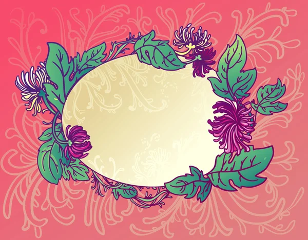 Овальный фон с розовыми цветами хризантемы — стоковый вектор