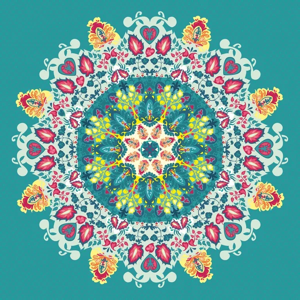 Ornement rond motif de dentelle florale. fleurs et feuilles — Image vectorielle