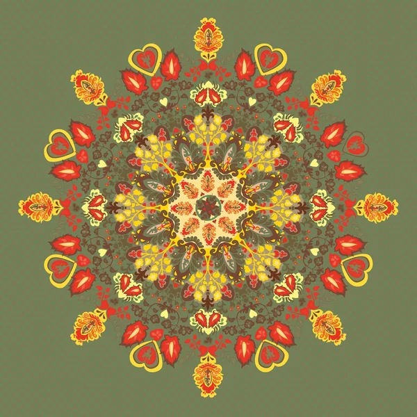 Украшенный круглый цветочный узор кружева. цветы и листья — стоковый вектор