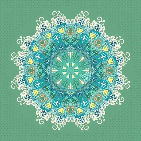 Ornement rond motif de dentelle florale. fleurs et feuilles — Image vectorielle