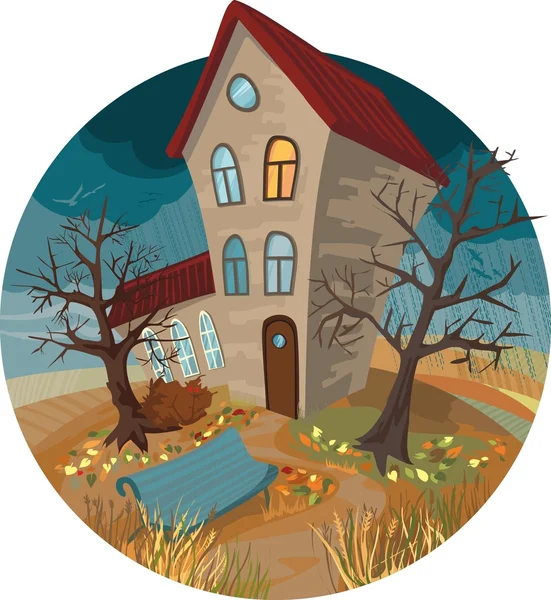 Autumn House and dirt — Stock Vector