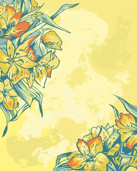 Fundo amarelo bonito com flores —  Vetores de Stock