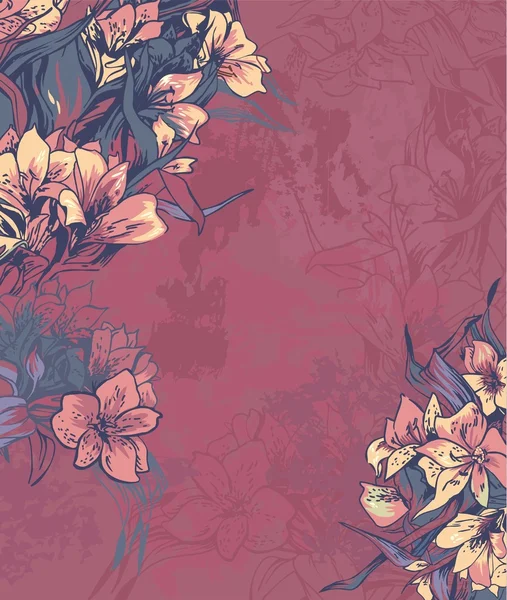 Gyönyörű sötét rózsaszín háttér, virágok — Stock Vector