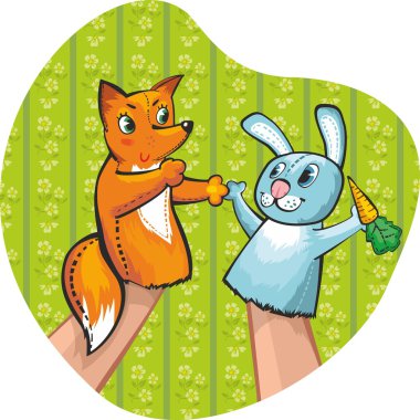 Puppet Theatre. Rabbit and fox clipart