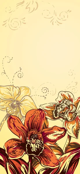 Vintage orkide kahverengi turuncu çiçekler — Stok Vektör