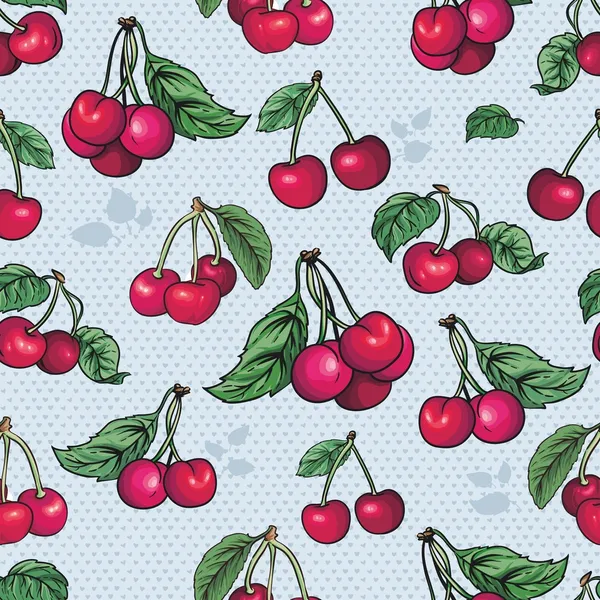 无缝纹理-明亮樱桃水果矢量 — 图库矢量图片