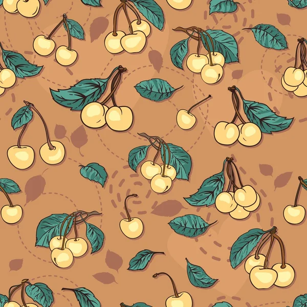 Textura sem costura - vetor de frutas cereja brilhante —  Vetores de Stock