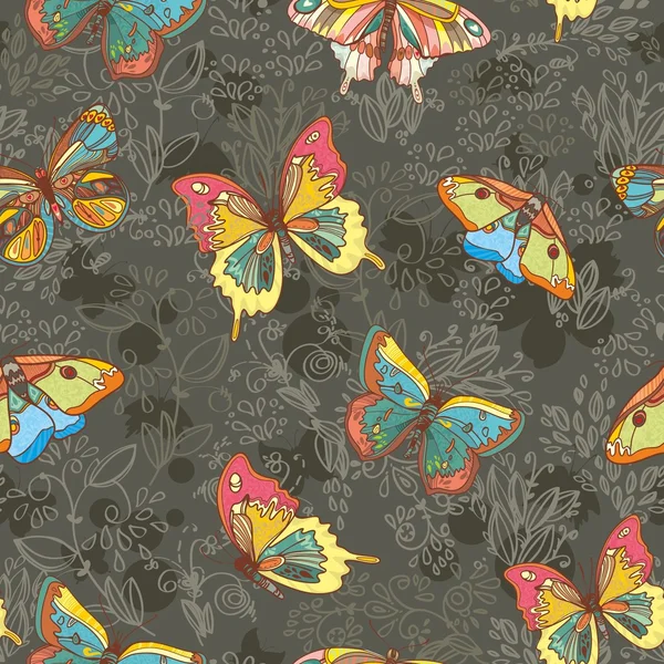 蝴蝶与花朵的无缝纹理 — 图库矢量图片