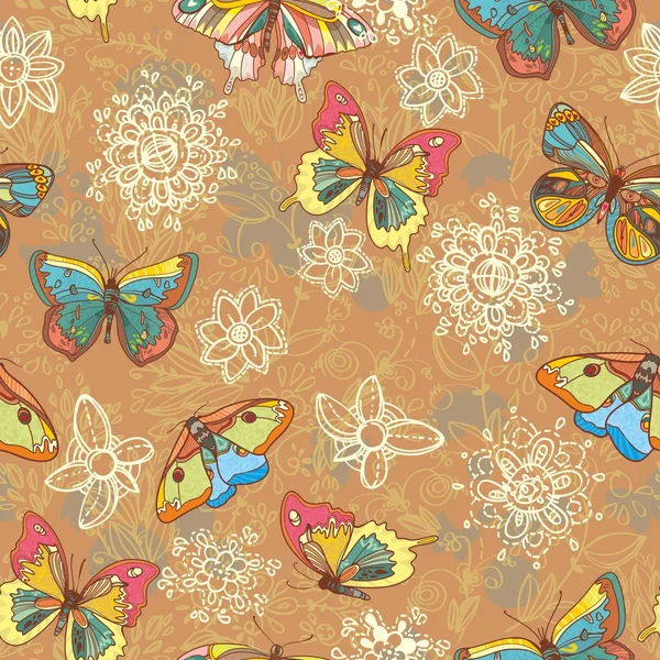 Smidig konsistens med fjärilar och blommor — Stock vektor