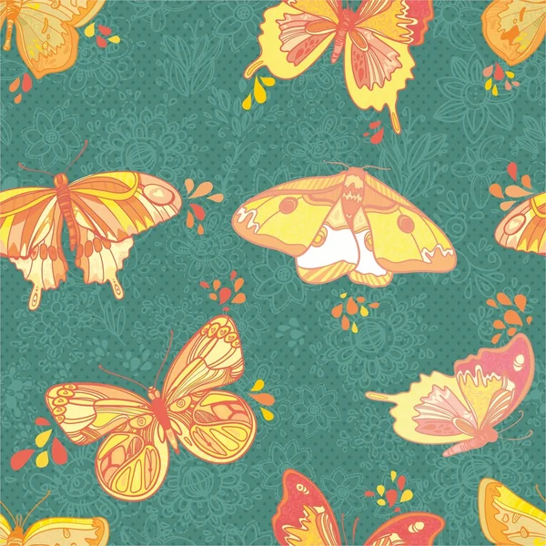 Textura perfecta con mariposas y flores — Vector de stock