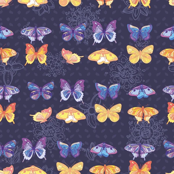 Бесшовная текстура с бабочками и цветами — стоковый вектор