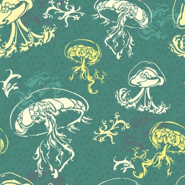 Jellyfish, vector illustration pattern clipart