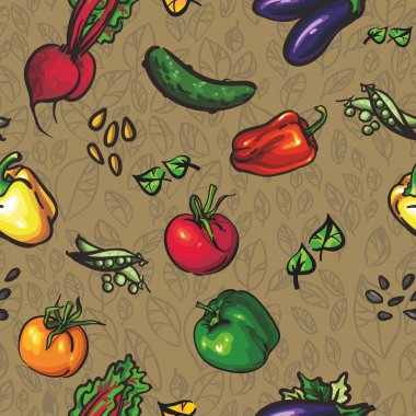 Seamless texture of Vegetables and leaves clipart