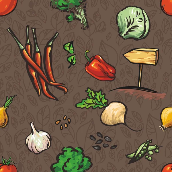 Naadloze textuur van groenten en bladeren — Stockvector