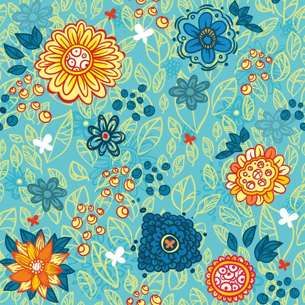 Blauwe herhalende floral achtergrond — Stockvector