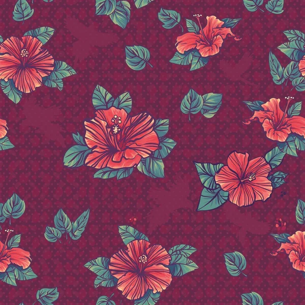 Paars bloemen naadloos patroon met bloemen van hibiscus — Stockvector