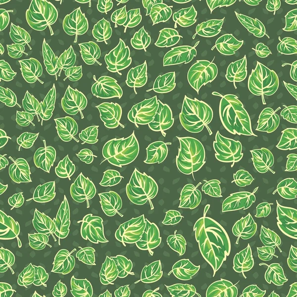 Green seamless pattern with delicate leaves and dots — Stock Vector