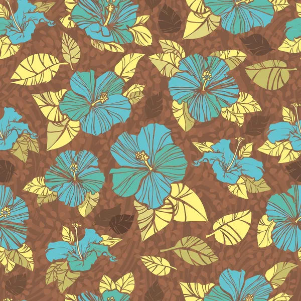 Retro bruin naadloze patroon met bloemen van hibiscus — Stockvector