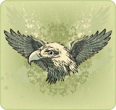 Vintage emblem with an eagle's head and wings. Vector illustration. clipart