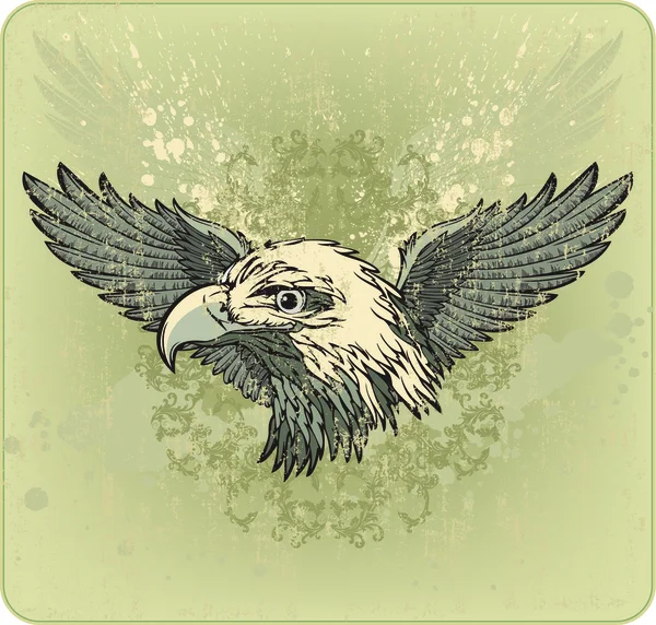 Ročník znak s orlí hlavou a křídla. vektorové ilustrace. — Stockový vektor